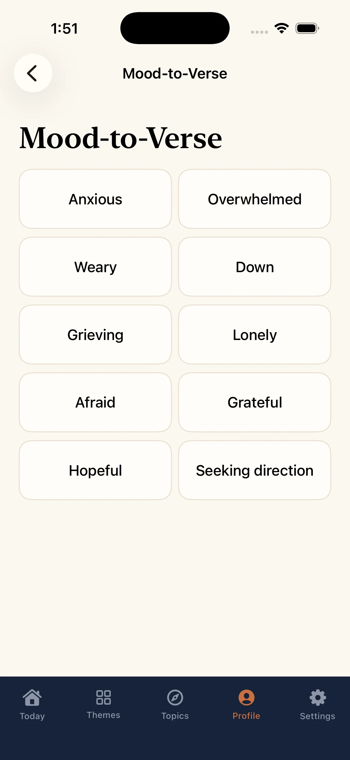 Bible Bloom — Mood-to-Verse choices